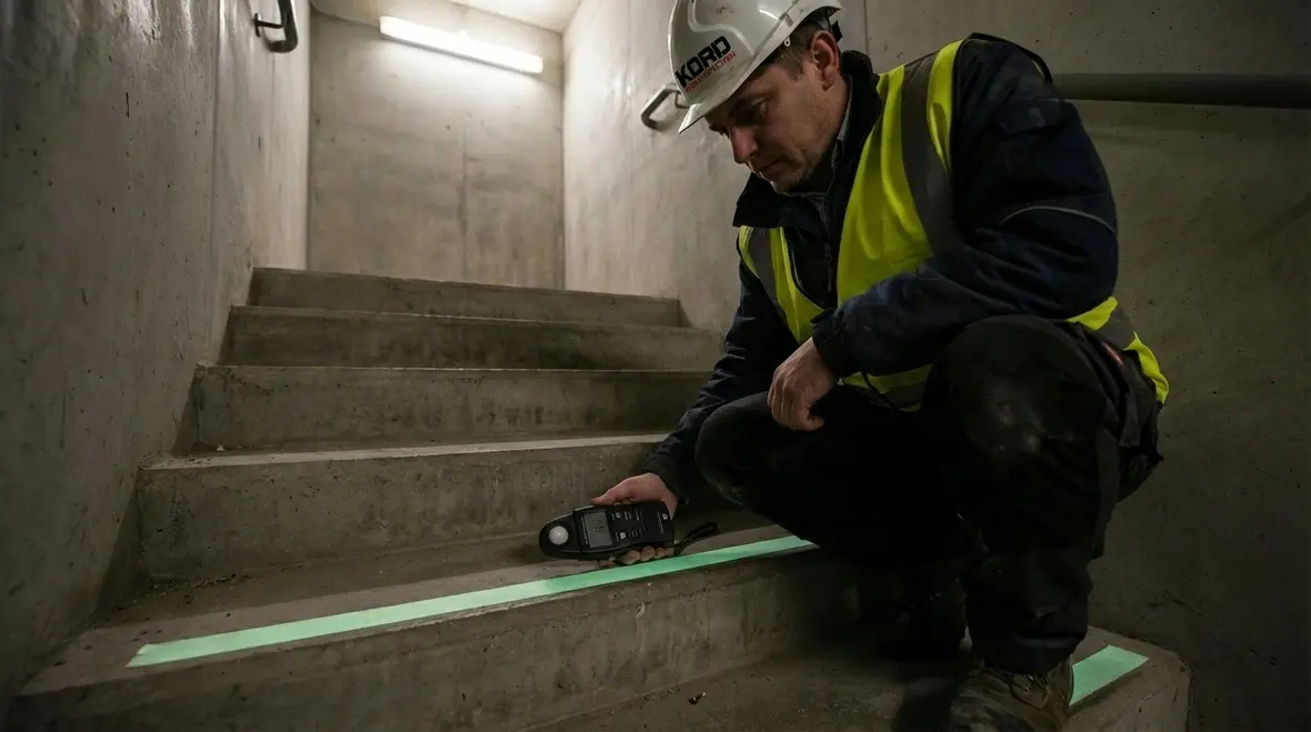 Photoluminescent markings in hotel and commercial high rise stairs