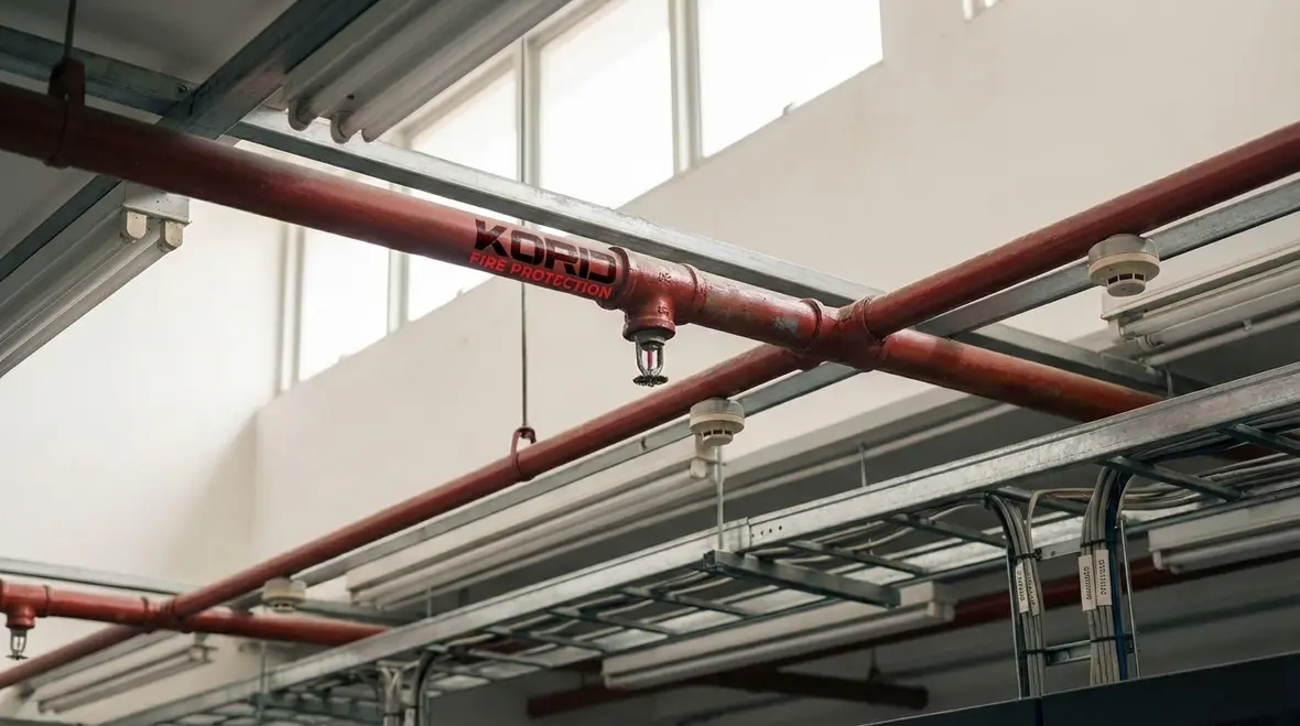 Pre action fire sprinkler piping above a Los Angeles server room
