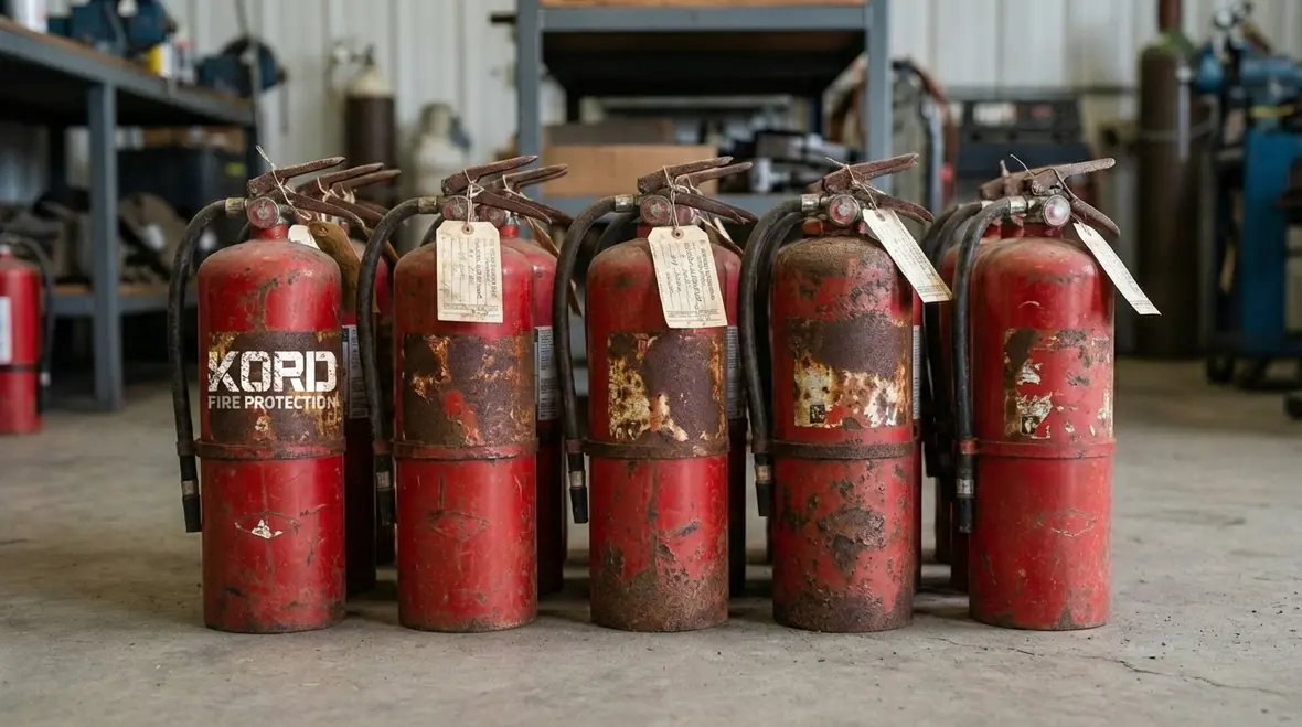 Business owner reviewing fire extinguisher testing schedule