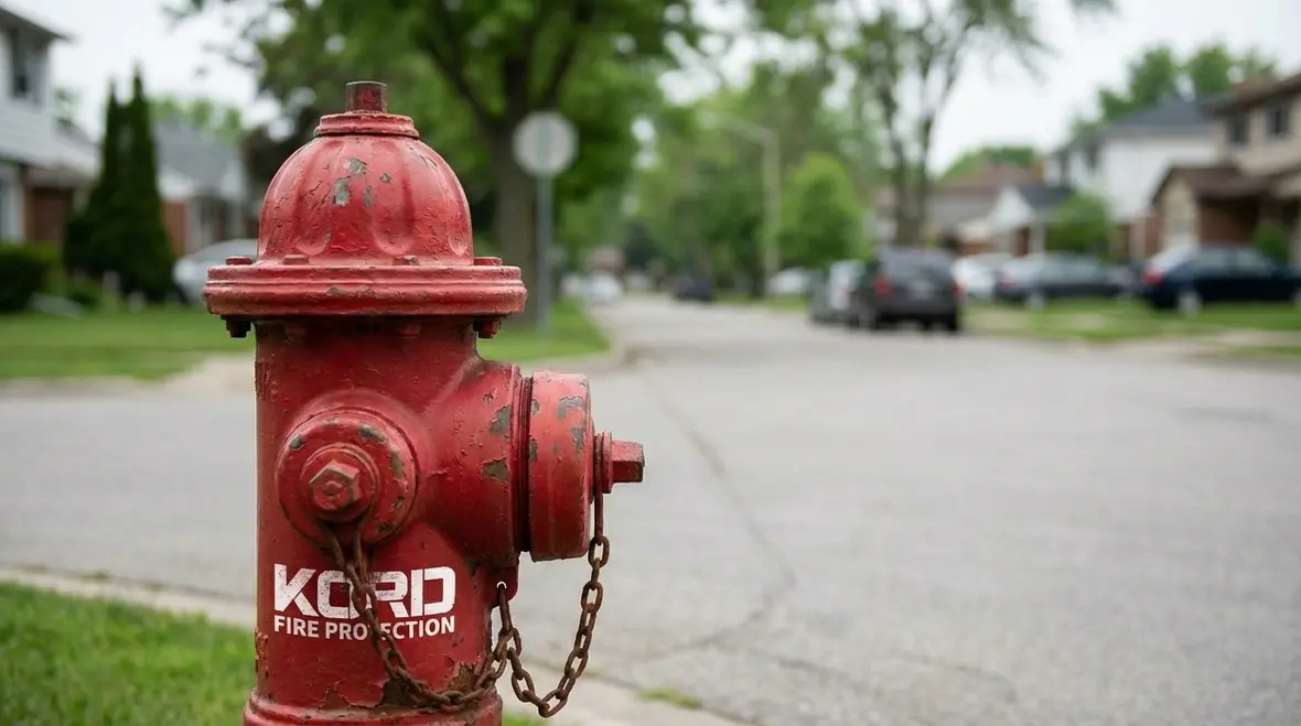 Firefighter inspecting the color and condition of a fire hydrant