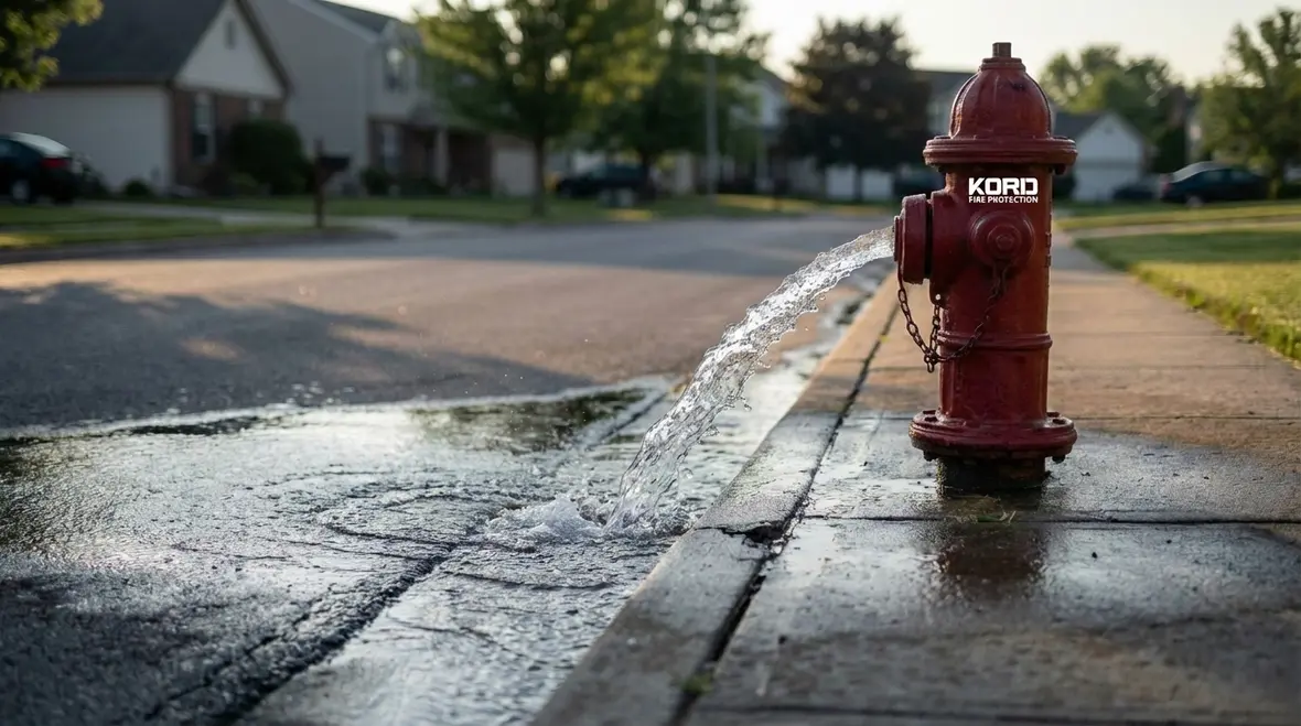 Technician inspecting a damaged fire hydrant in the field