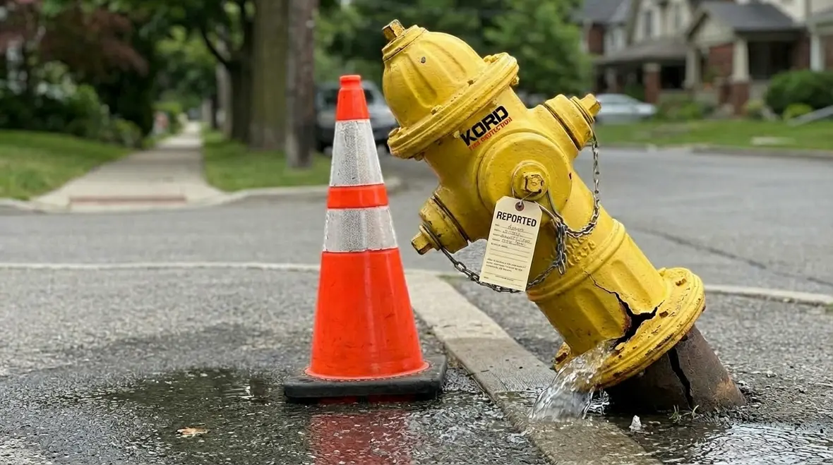 Person calling in a report for a damaged fire hydrant