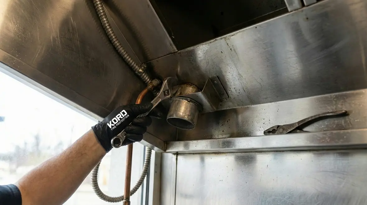 Core components of a commercial kitchen fire suppression system