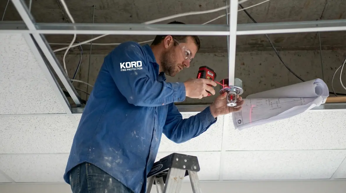 Detailed view of retractable fire sprinkler assembly