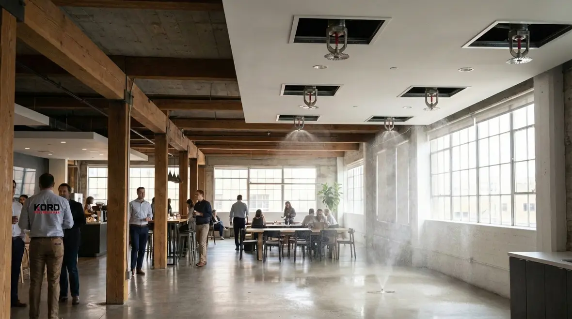 Diagram-style view showing the telescoping motion of a sprinkler head