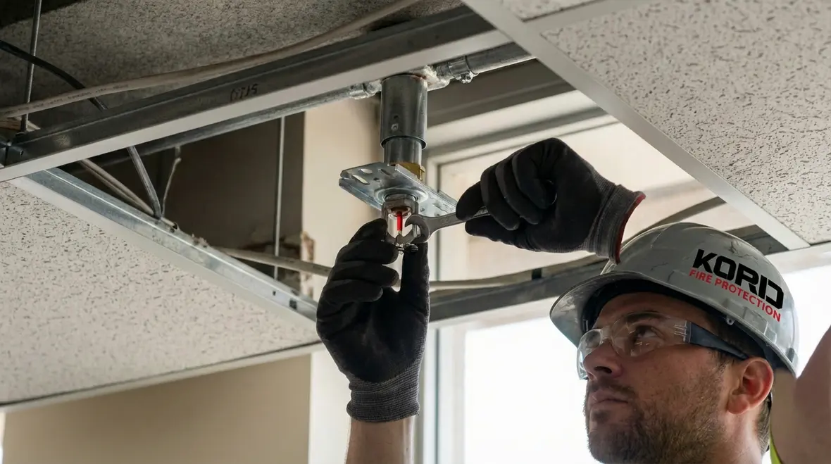 Open commercial floor plan using telescoping fire sprinklers for flexible protection