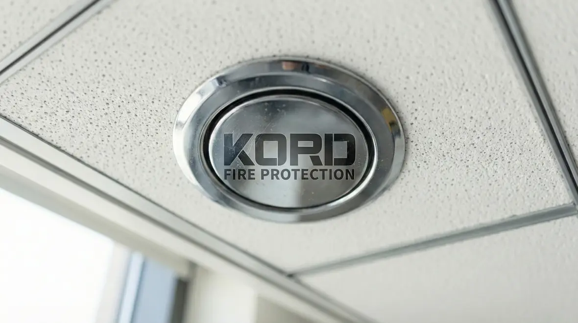 Close-up of a retractable telescoping fire sprinkler head mechanism