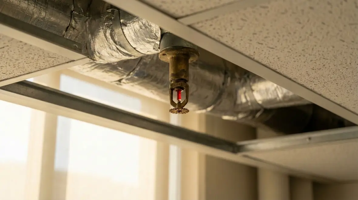 Retractable telescoping heads integrated into complex facility ceiling