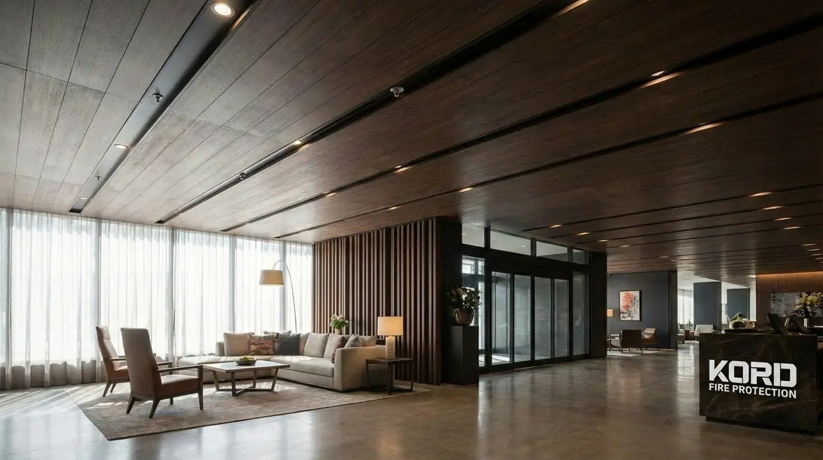 Luxury interior with concealed retractable fire sprinkler heads