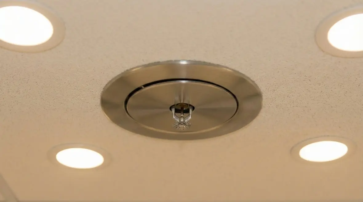 Close-up of retractable telescoping sprinkler head mechanism