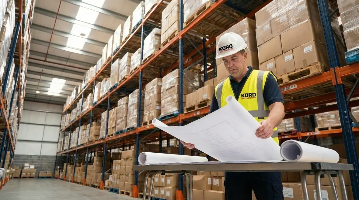 Riverside warehouse with compliant fire protection systems