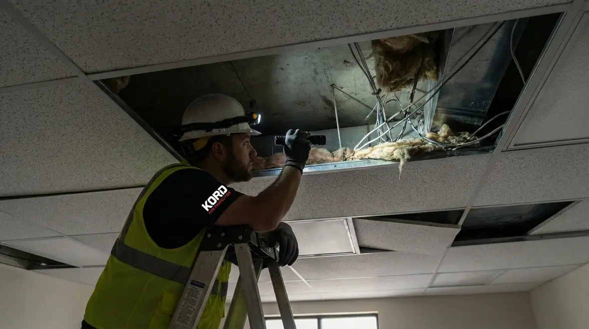 Technician sealing cable penetrations for room integrity compliance