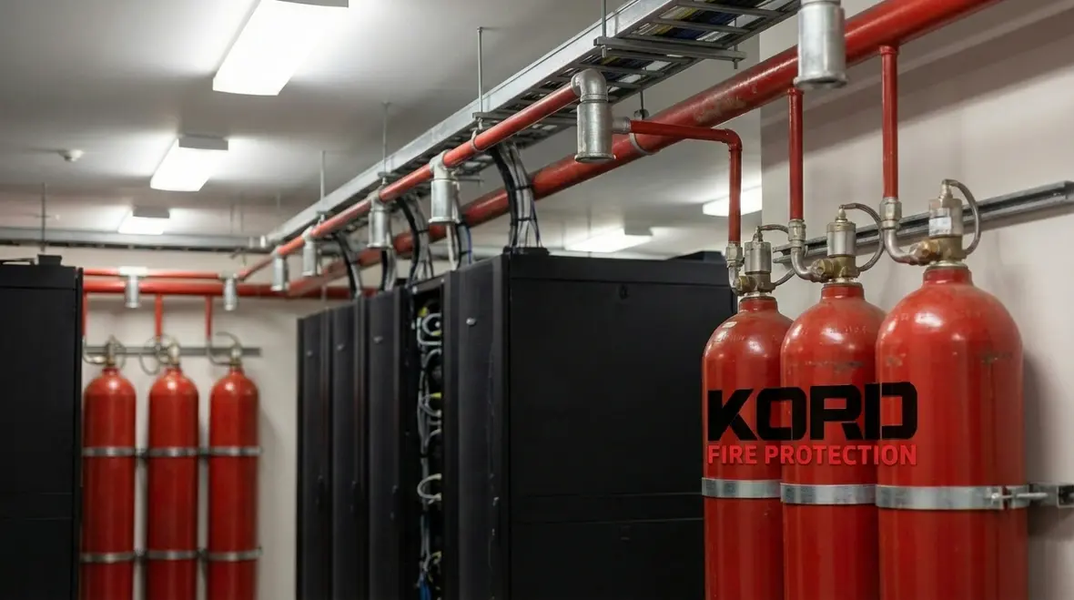 FM 200 clean agent cylinders installed in equipment room