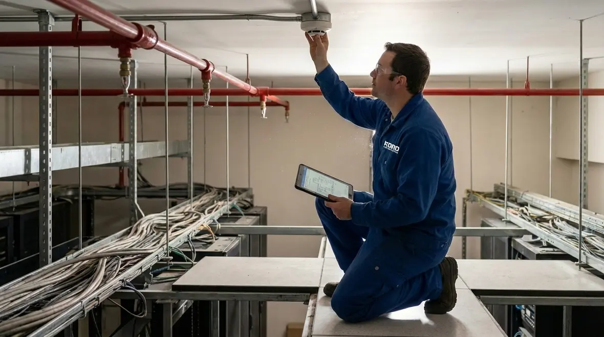 FM 200 nozzles protecting server room racks