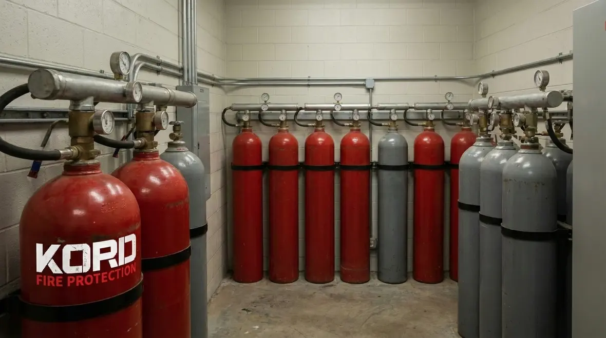 Clean agent nozzles protecting enterprise server room