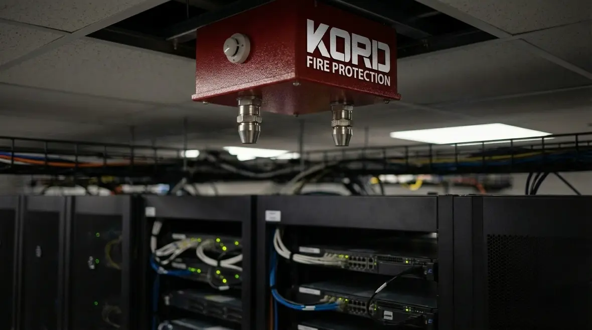 Close up of server racks inside protected server room