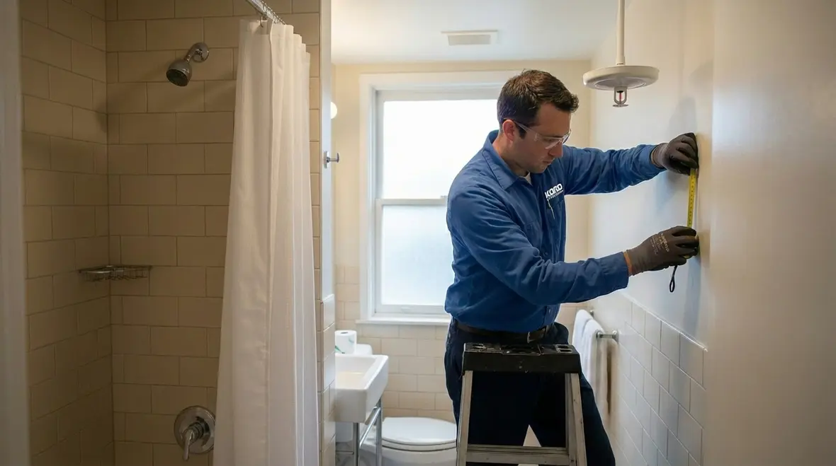Ceiling-mounted sprinkler piping in a compact mechanical room