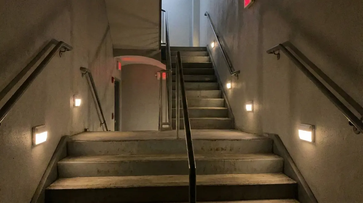 Well illuminated emergency exit stairwell