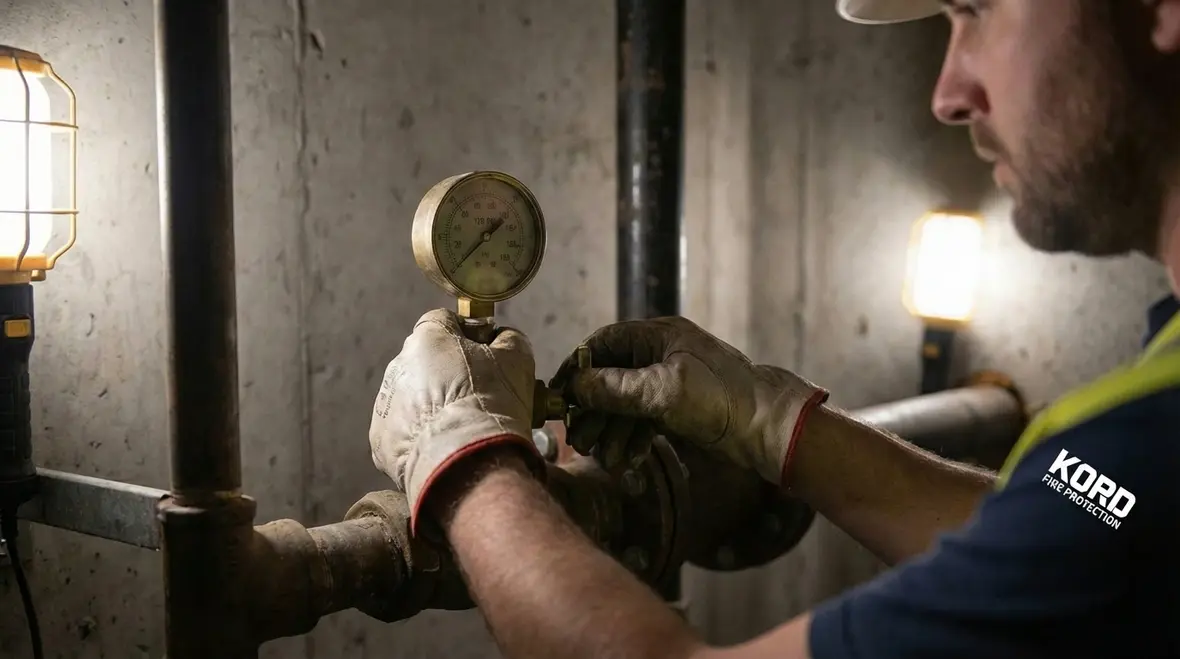 Standpipe hose valve close up during routine testing