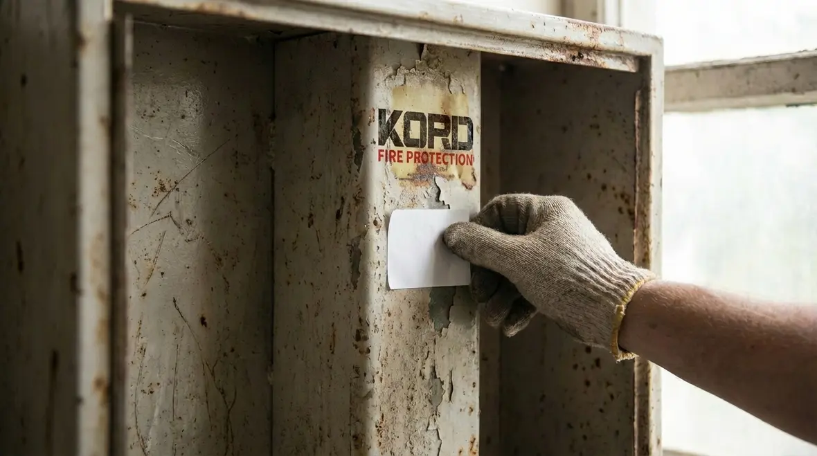 Technician inspecting standpipe cabinet hose condition