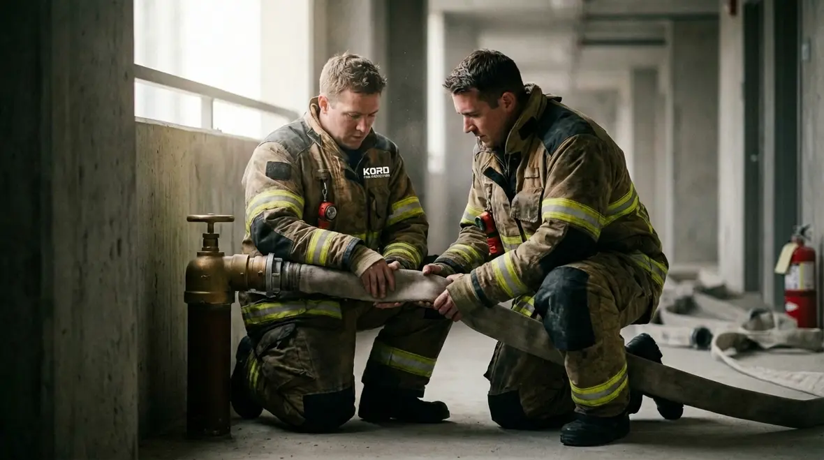 Technician inspecting standpipe class I II III components