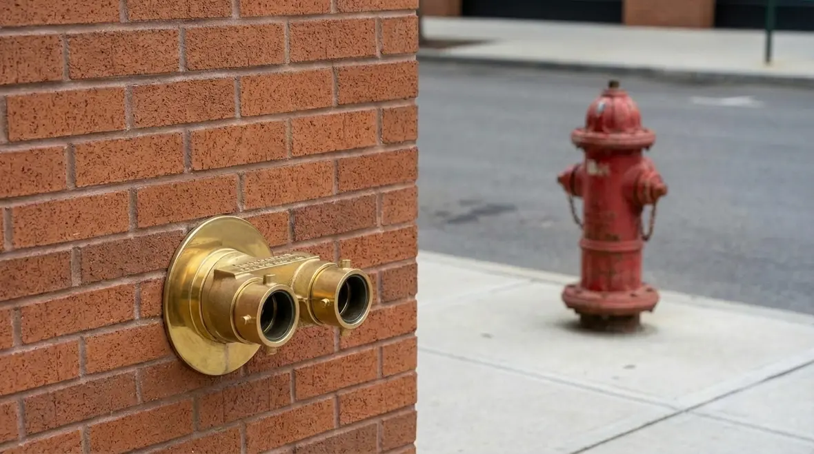 Standpipe riser and fire department connection working together