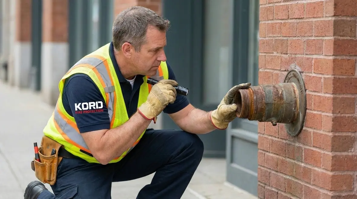 Properly located standpipe fire department connection near sidewalk