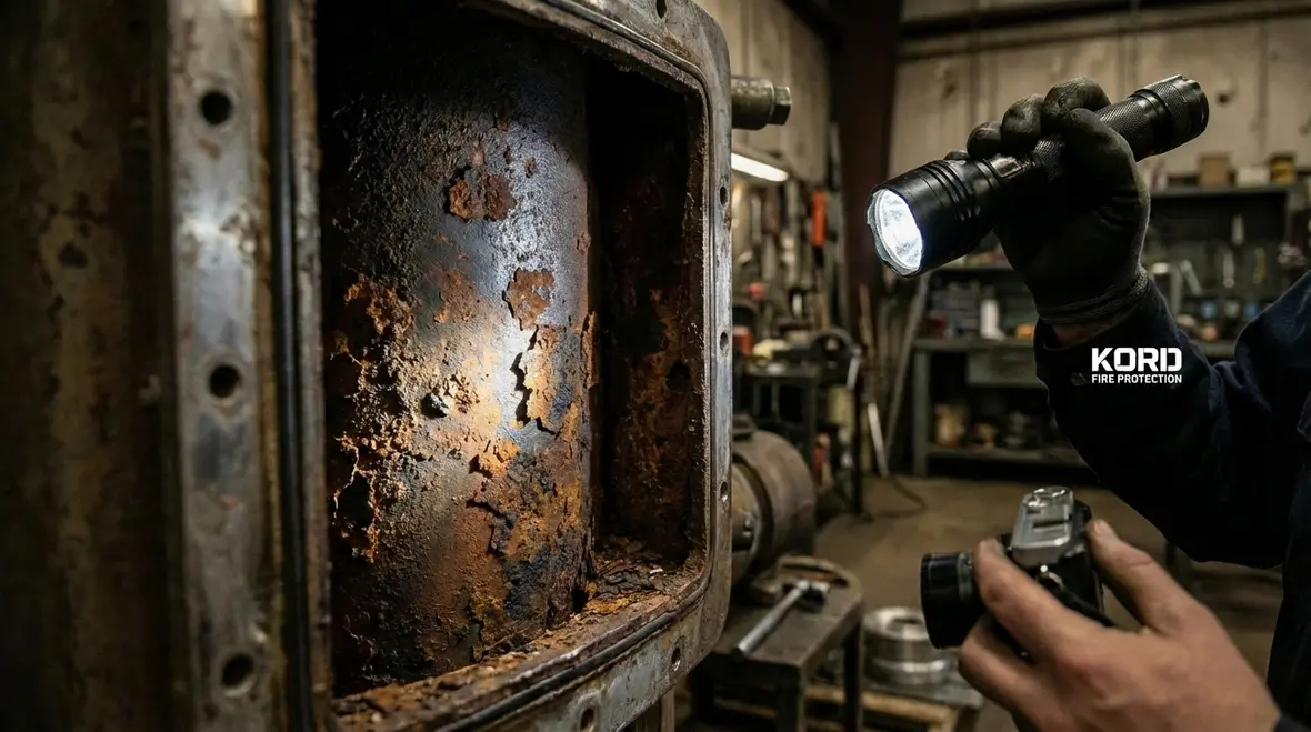 Technician conducting a standpipe flow test at a standpipe hose valve