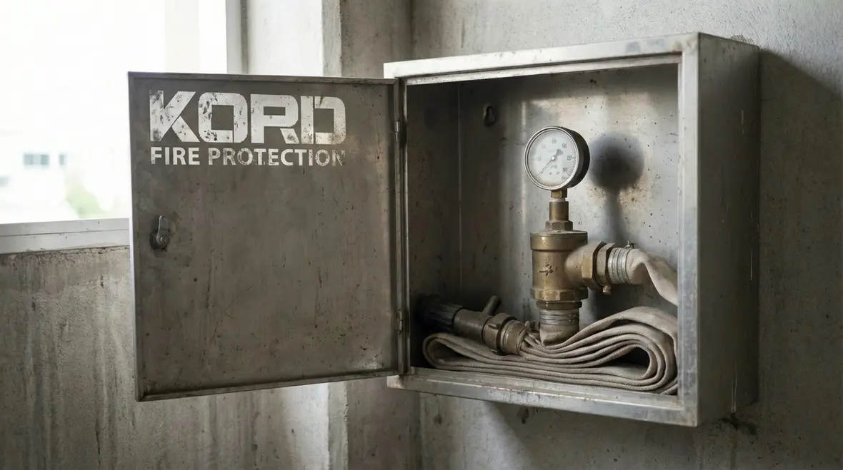 Technician inspecting a corroded standpipe hose valve