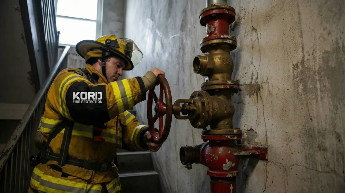 Standpipe outlet in a high rise stairwell