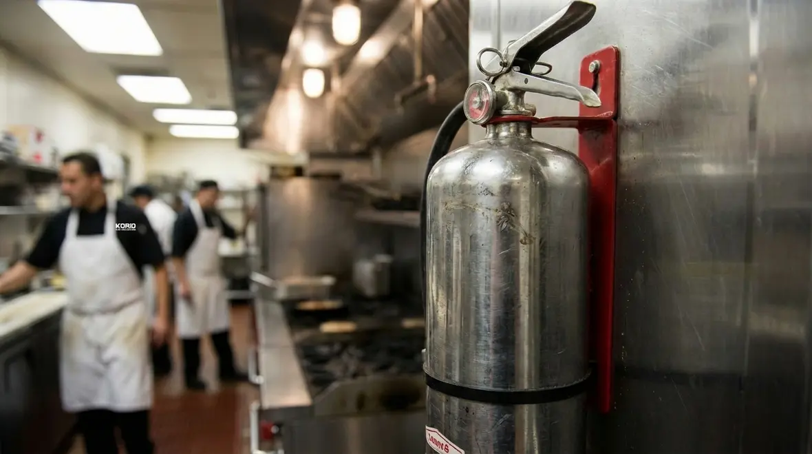 Close-up of Class K wet chemical fire extinguisher label