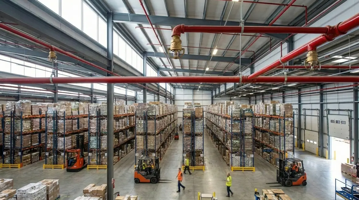 FM Approved fire protection in industrial warehouse