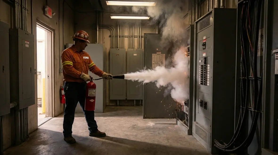 Server room with correct electrical fire extinguisher