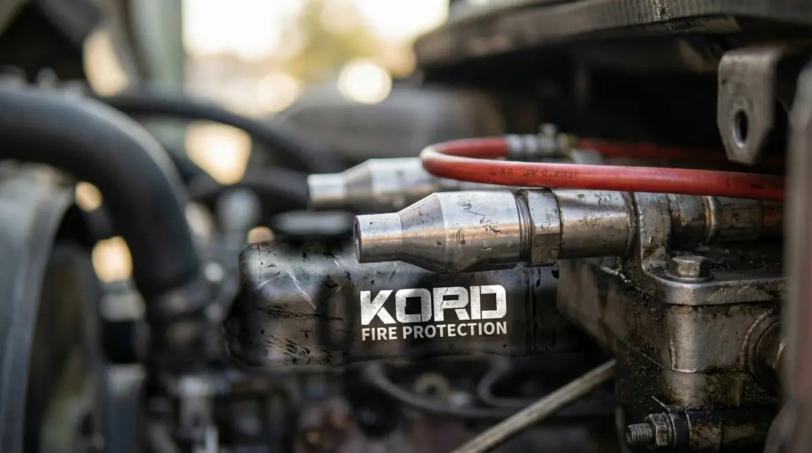 Kord Fire Protection technician servicing vehicle suppression cylinder