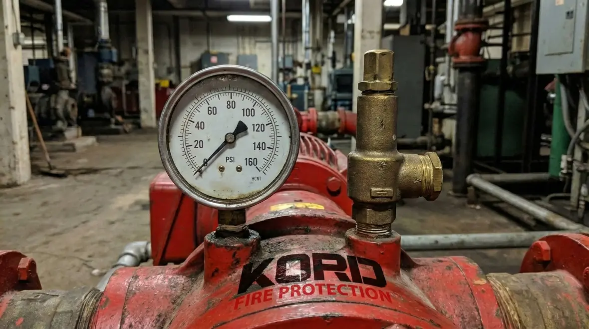 Southern California industrial fire pump room with calibrated gauges