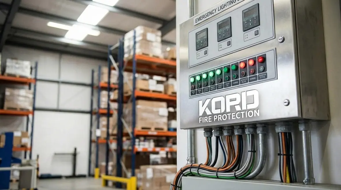 Control panel monitoring warehouse emergency lighting system