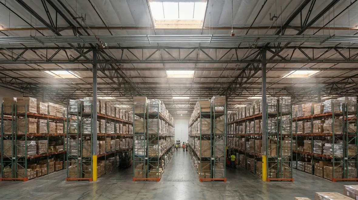 Interior of Los Angeles warehouse with modern fire sprinklers
