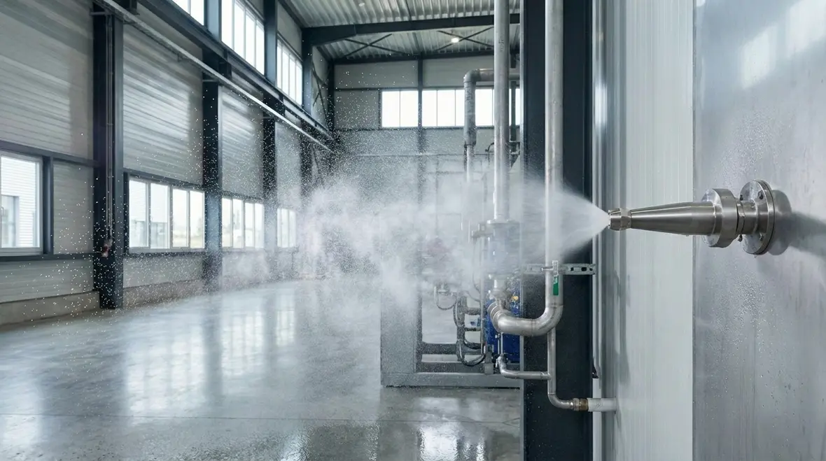 Water mist system in operation inside a critical facility