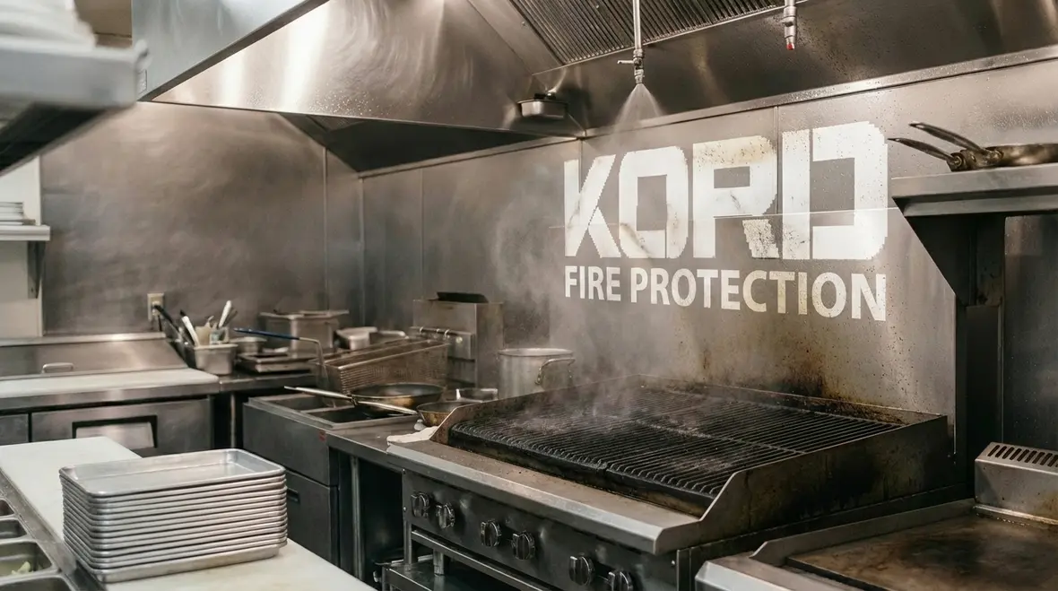 Chef working under water mist fire protection system