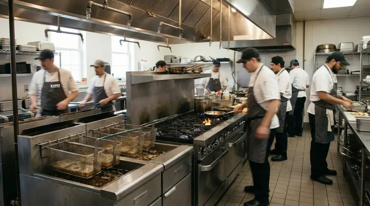 Close-up of water mist nozzle in a commercial hood