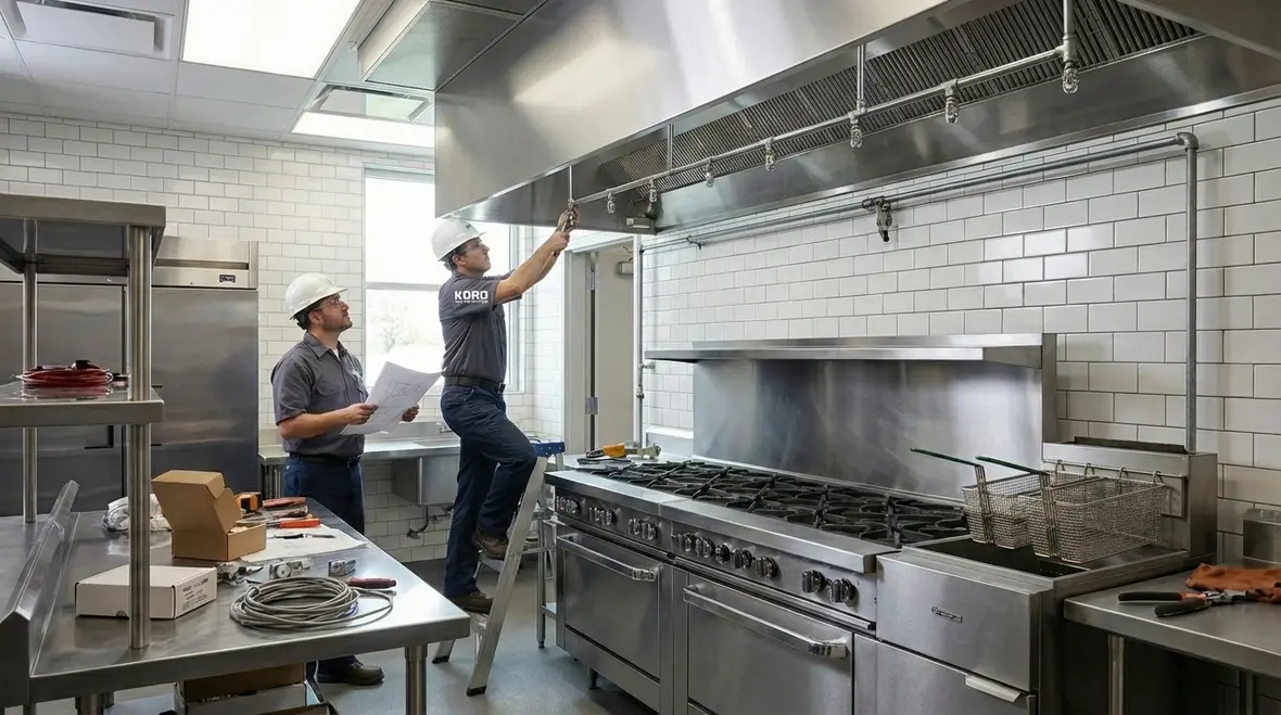 Grease fire suppression with water mist in a restaurant kitchen