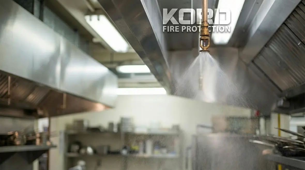 Commercial kitchen protected by water mist sprinklers