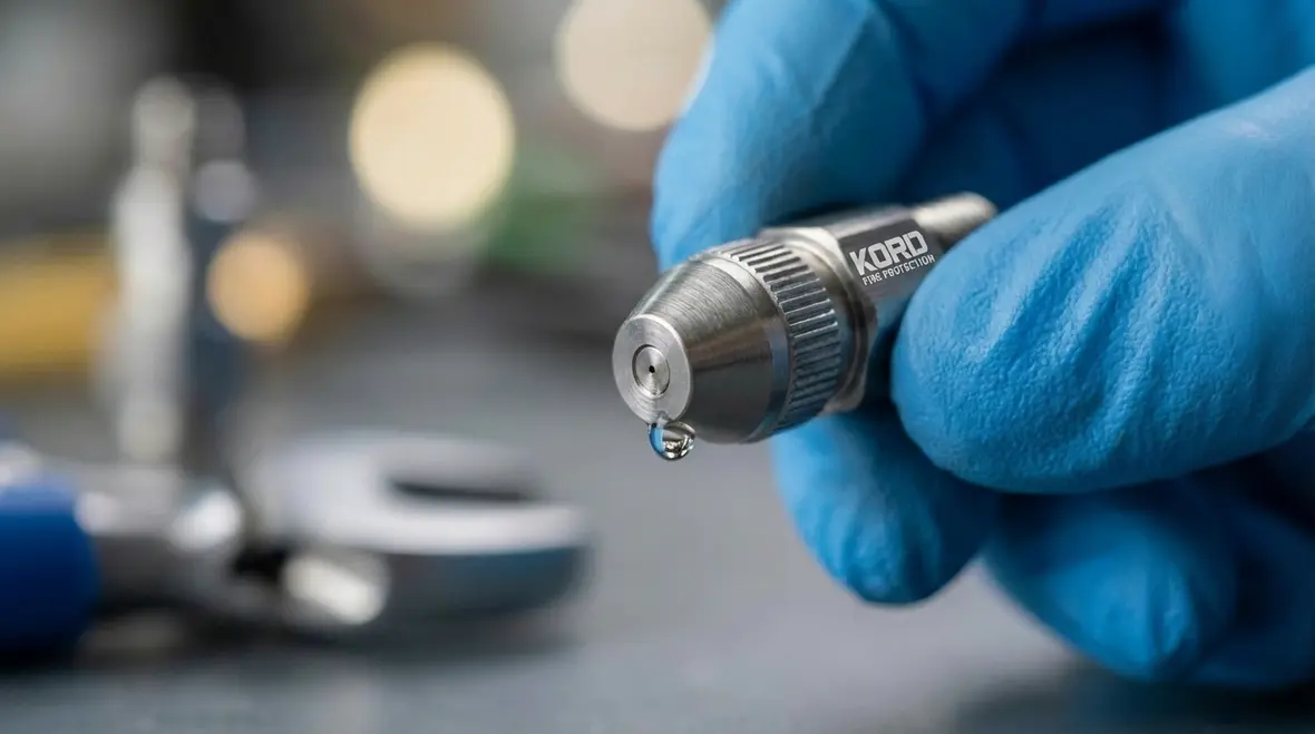Close-up of water misting nozzles during inspection
