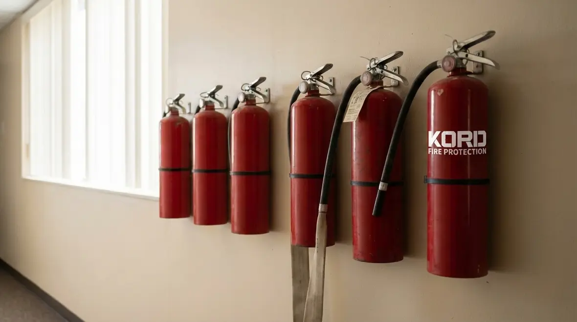 Technician explaining fire extinguisher classes A B C D K