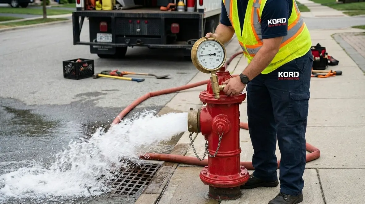 Technician inspecting a fire hydrant