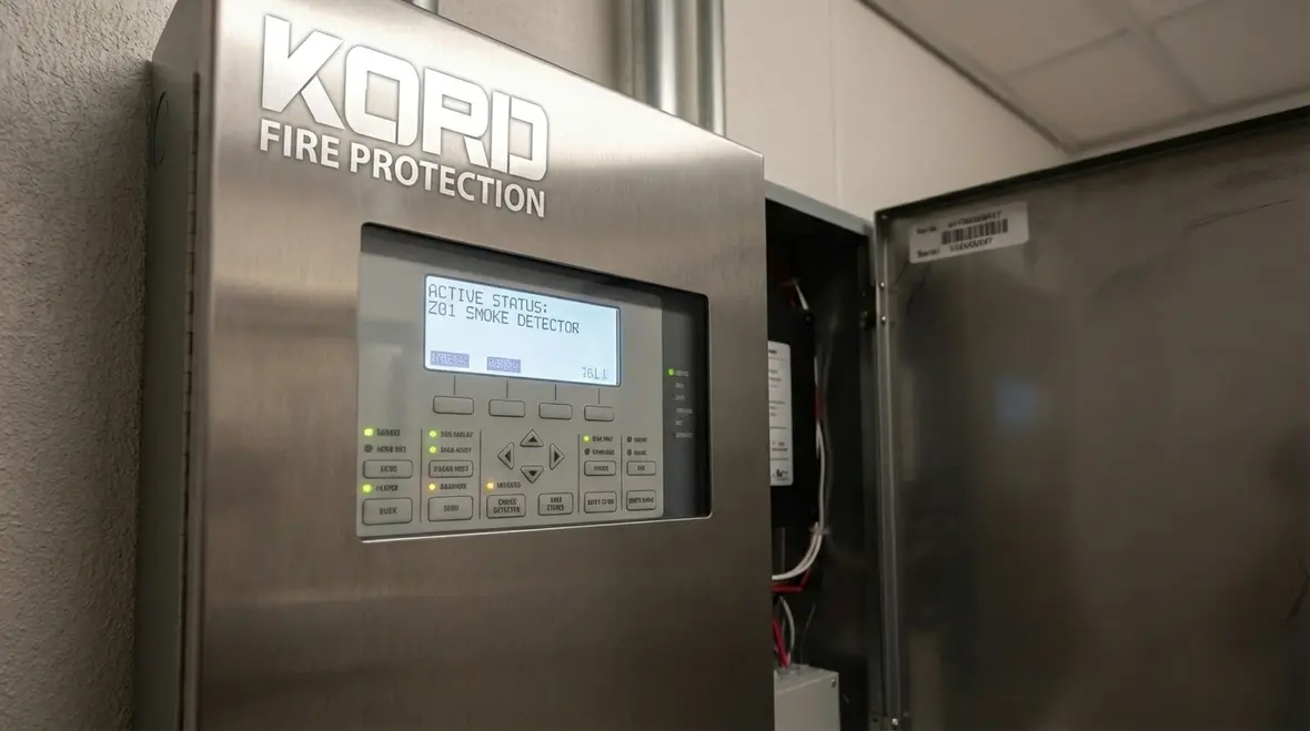 Wireless fire alarm detectors installed throughout a modern facility