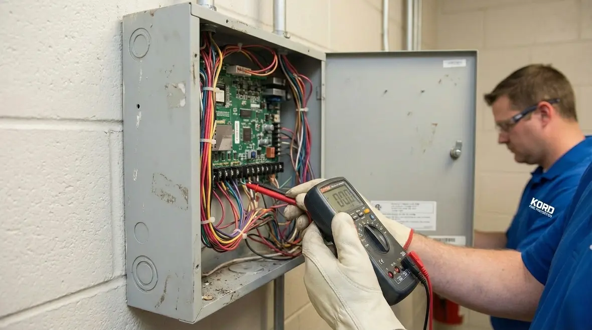 Control room reviewing alarm history to diagnose false activations