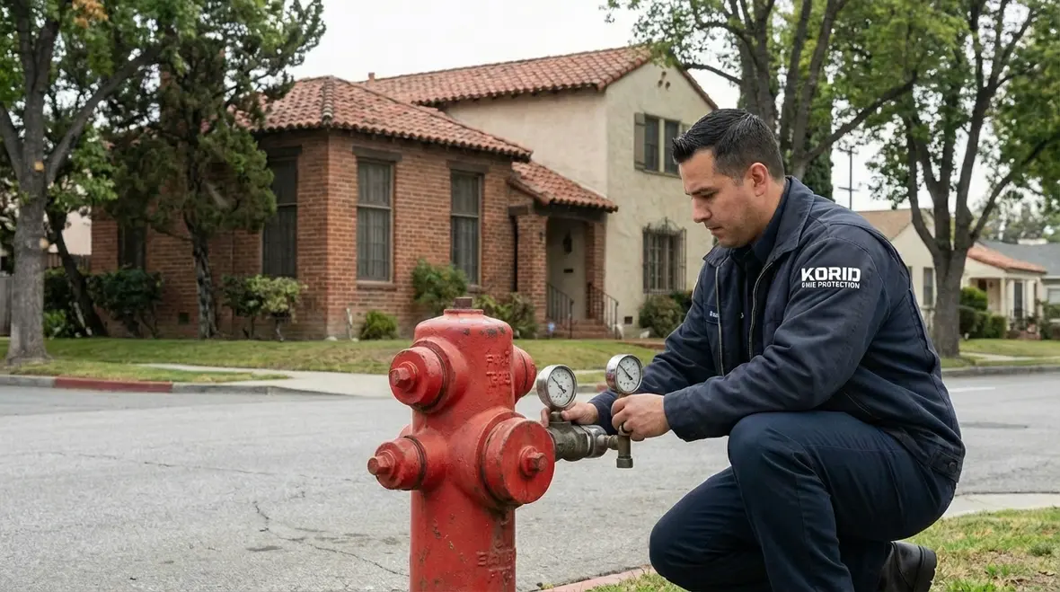 Technician preparing for Alhambra fire hydrant flow testing