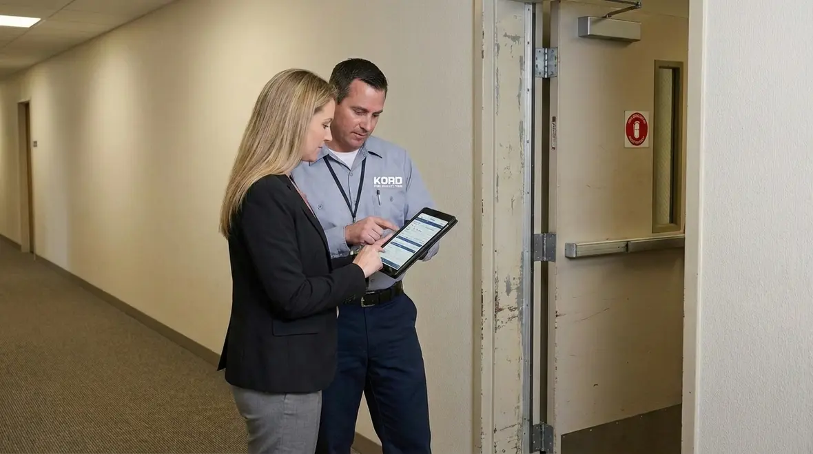 Arcadia commercial lobby emphasizing fire safety and compliance