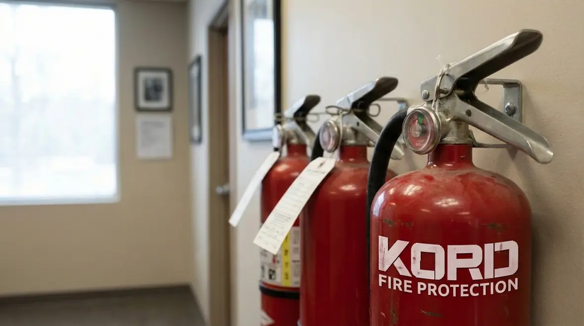 Technician performing Artesia fire extinguisher inspection